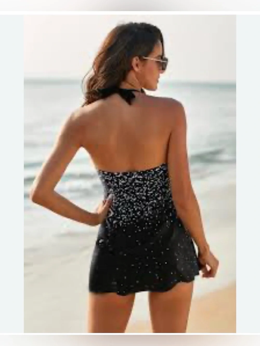 Black & White Halter Below the Hips Swimdress Swimsuit Size L